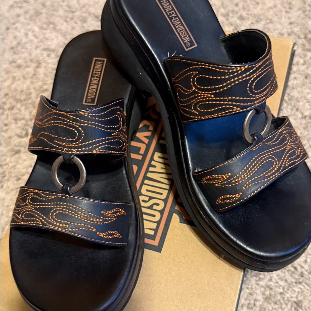 Harley-Davidson Black and Orange Sandals - Picture 2 of 4